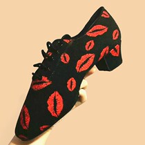 Red lips red Latin dance shoes with new ladies adult shoes red lips precisely soft bottom Oxford cloth teacher shoes