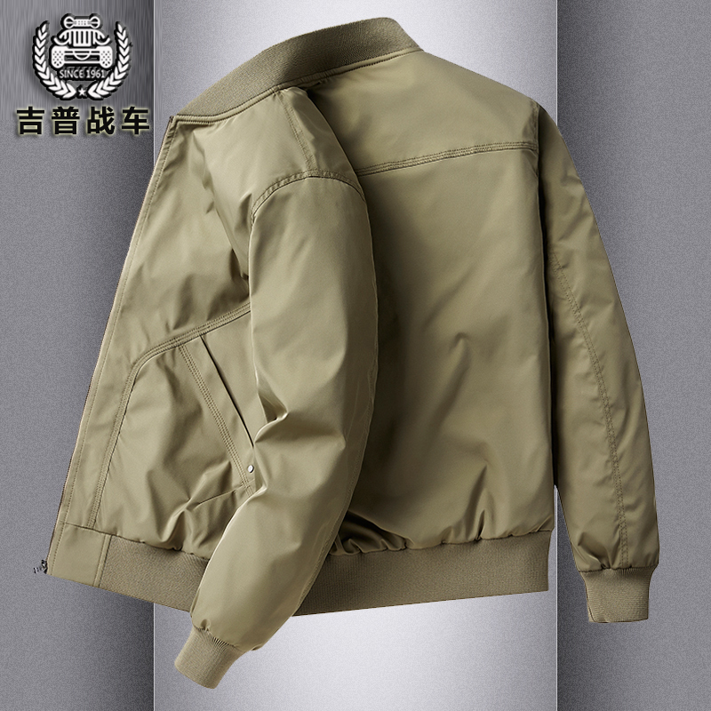 Workwear-Style Loose-Fitting Men's Cotton American Casual Baseball Jacket Padded Bomber Jacket Warm Motorcycle Jacket