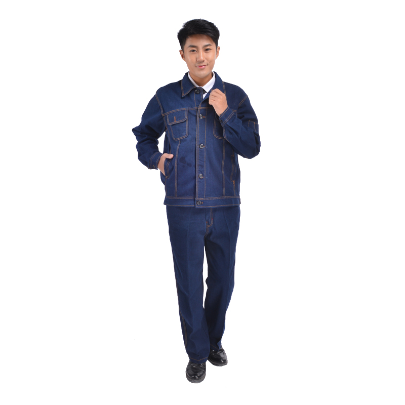 Mùa xuân và mùa thu dày bông thở hàn điện sửa chữa hơi lao động bảo vệ denim quần áo làm việc thiết lập trang phun sơn lớn mã nam lỏng lẻo