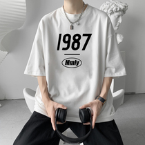 Summer Short Sleeve Men Loose t-shirt Korean version Trend Day Department Semi-amputee Compassionate Tide Cards Original Juku 50% sleeves