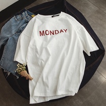 Summer men short sleeve t-shirt tide cards Lower pins 5 50% sleeves Korean version Trend easy on clothes mid-sleeve summer clothes