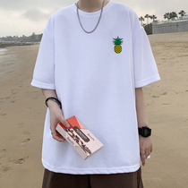 Short Sleeve T-shirt Male Port Craze Ins loose round collar 100 lap 50% Sleeves Summer Trendy Fashion Casual Body Shirt