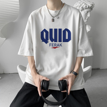 t-shirt man short sleeve 2021 new tide cards summer ins Korean version trend loot 100 lap minimis about 50% sleeves clothes