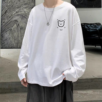 Pure colour printed long sleeve T-shirt popular mens summer ins Chains Tide Cards Easy for lovers Loose Round Collar Body Shirt