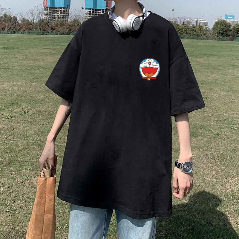 Black Short Sleeve T-Shirt Male Letter Printed Summer Tide Cards Loose 100 lapped Korean version ins net red half sleeve inner lap top 