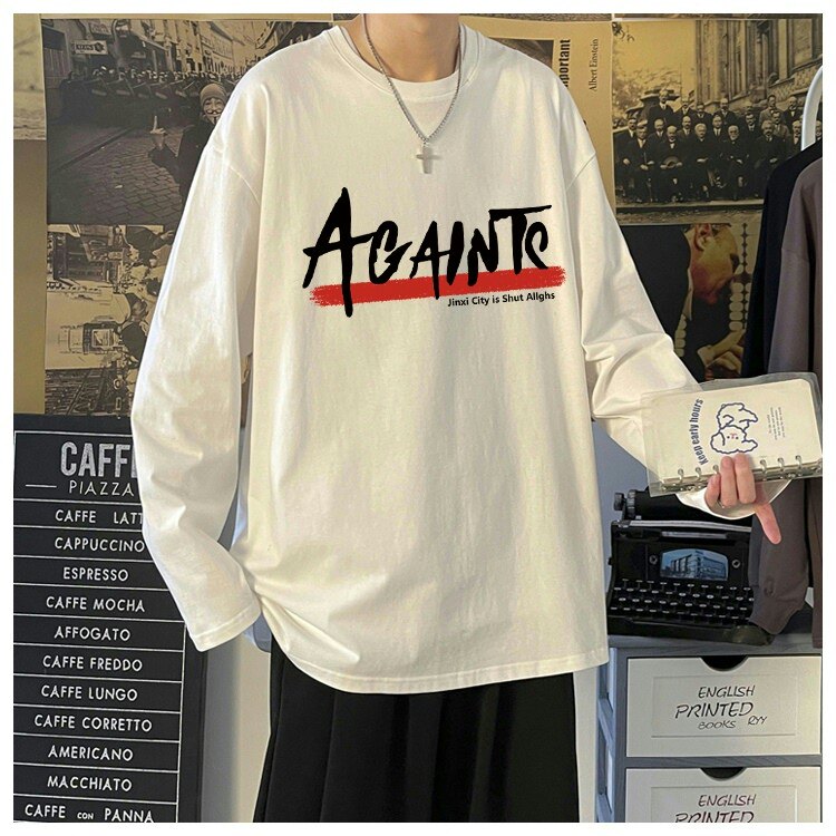 Long sleeve T-shirt Male Chauded Port Wind Relaxed Pure Color 100 Hitch Blouse Autumn Trend Korean Version Lovers Round The Bottom Jersey 
