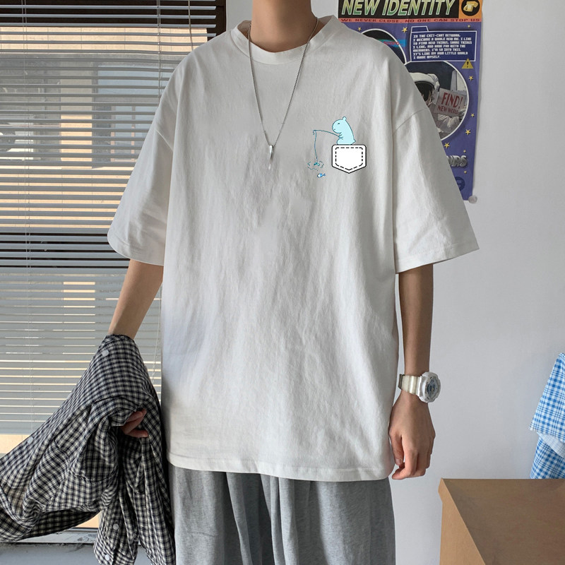 Short Sleeve Male Tide Card Ins loose t-shirt Summer printed Leisure Korean version Trend Port Wind half sleeves 2021 new blouses 