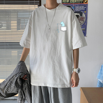 Short Sleeve Male Tide Card Ins loose t-shirt Summer printed Leisure Korean version Trend Port Wind half sleeves 2021 new blouses