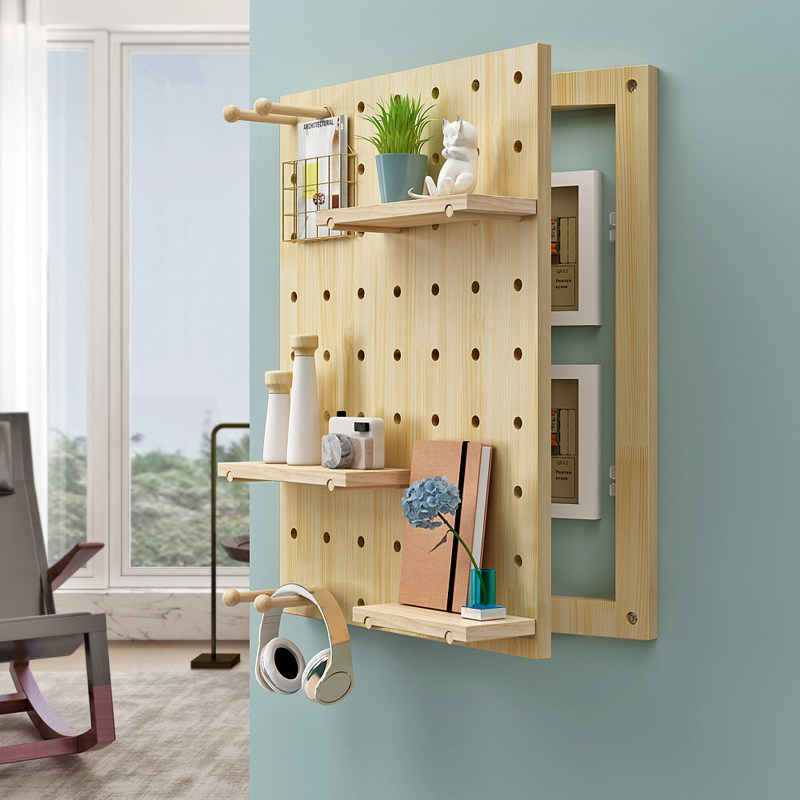 Electric meter box shielding hole board solid wood storage rack wall decoration painting Nordic creative partition wall hanging piece storage rack