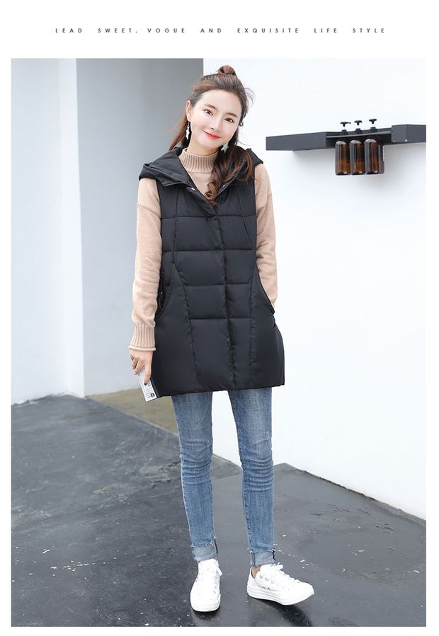 Áo vest mới cotton vest nữ trùm đầu dài xuống áo khoác cotton lỏng áo vest mỏng áo vest dày áo kiểu nữ đẹp 2021