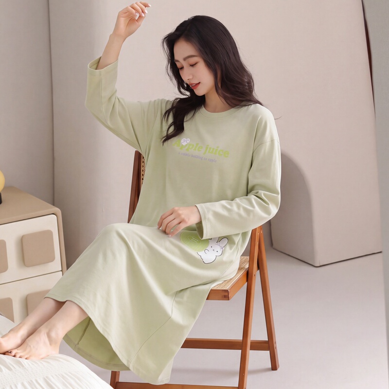 Long Cotton Nightgown for Women, Spring and Autumn, Skin-Friendly Loungewear, Loose and Comfortable, Can Be Worn Outside, Long-Sleeved All-Cotton Sleep Dress Long Cotton Nightgown for Women, Spring and Autumn, Skin-Friendly Loungewear, Loose and Comfortable, Can Be Worn Outside, Long-Sleeved All-Cotton Sleep Dress