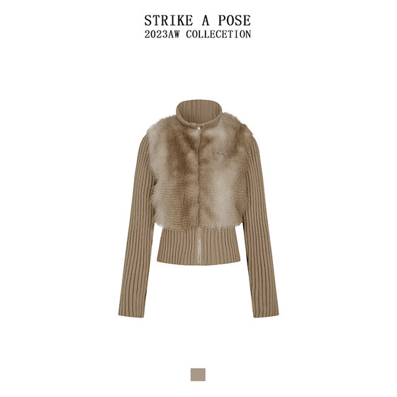 STRIKEAPOSE Maillard Eco-Friendly Fur Jacket Women's Autumn and Winter Holiday Two-piece Short Vest Fur Jacket