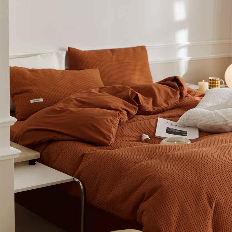 Waffg full cotton washed cotton four sets of Nordic wind pure cotton linen cover 1 8 bed Ogasawara Season Bed