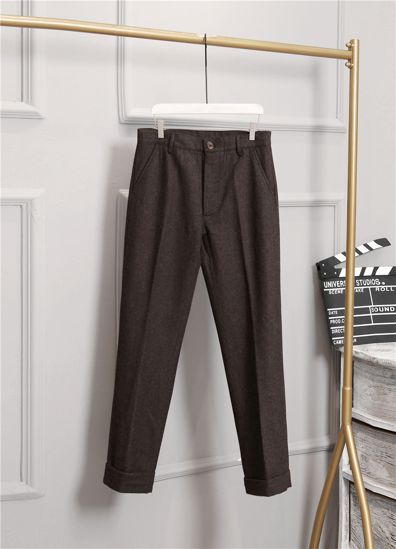 Mùa thu và mùa đông nam quần retro Anh quần tây xương cá bằng len Tweed len quần âu