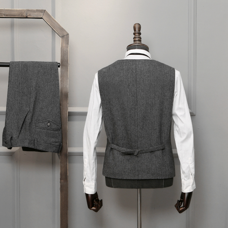Bộ đồ len dày xương cá phù hợp với tweed tweed hunter ba mảnh Anh retro áo vest dạ nam