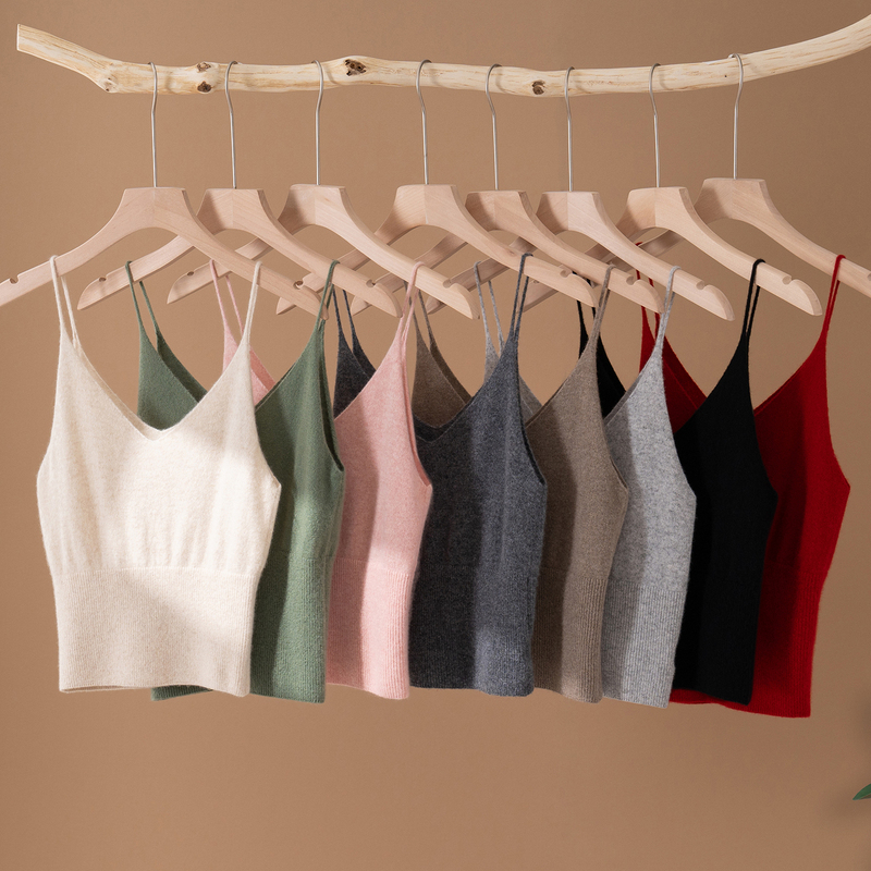 100% Pure Cashmere Camisole for Women, Suitable as an Inner Layer or Paired with a Blazer, Thin Top with V-Neck Sweater Underneath