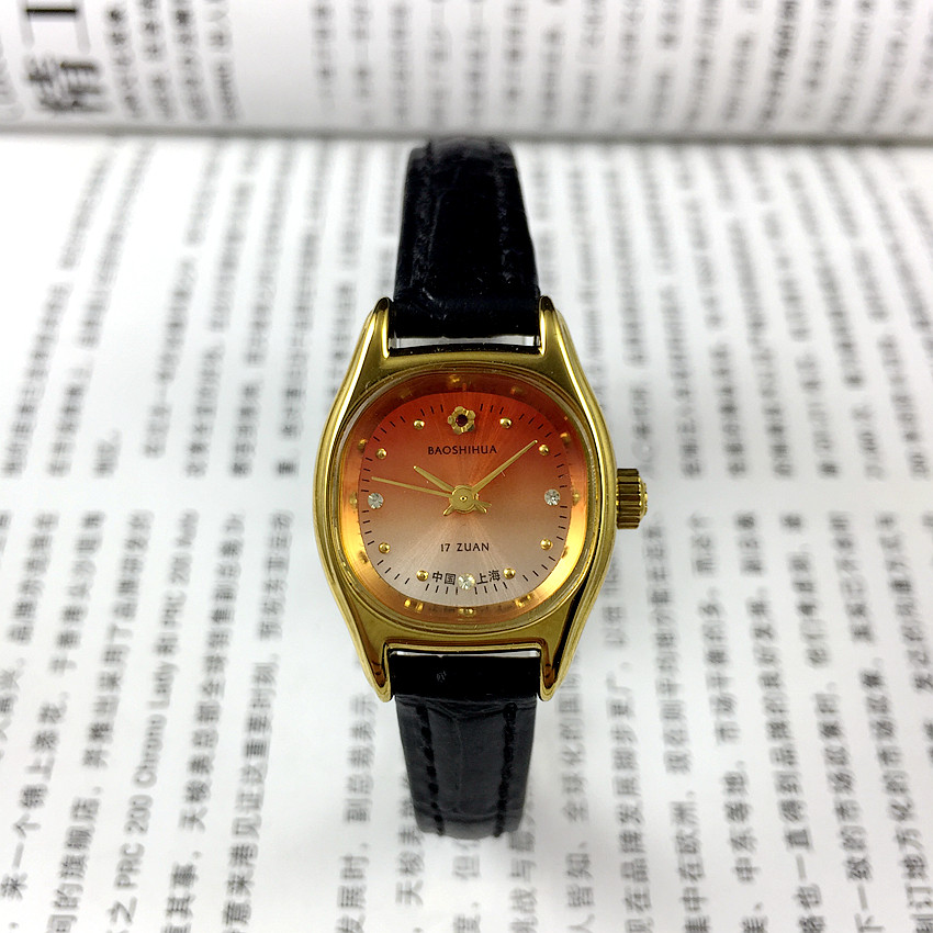 Shanghai Watches Two Factories Jewel Flowers Signs Square Orange Noodles Lady Manual Mechanic Watch Diameter 24 mm
