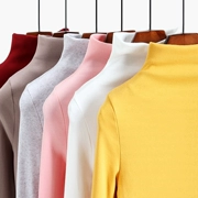 Áo sơ mi cổ cao bán đáy quần cotton dày cotton dài tay áo thun đáy quần Slim màu đơn giản áo thun nữ