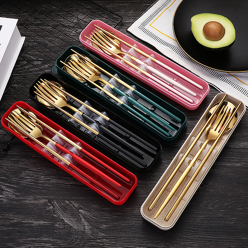 One person, one chopstick, one bowl, Nordic ins portable stainless steel tableware set, spoon, chopstick, fork, student travel