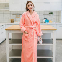 Coral vet gown lady in autumn thickened winter large flannel and bathrobe dress 200 pounds