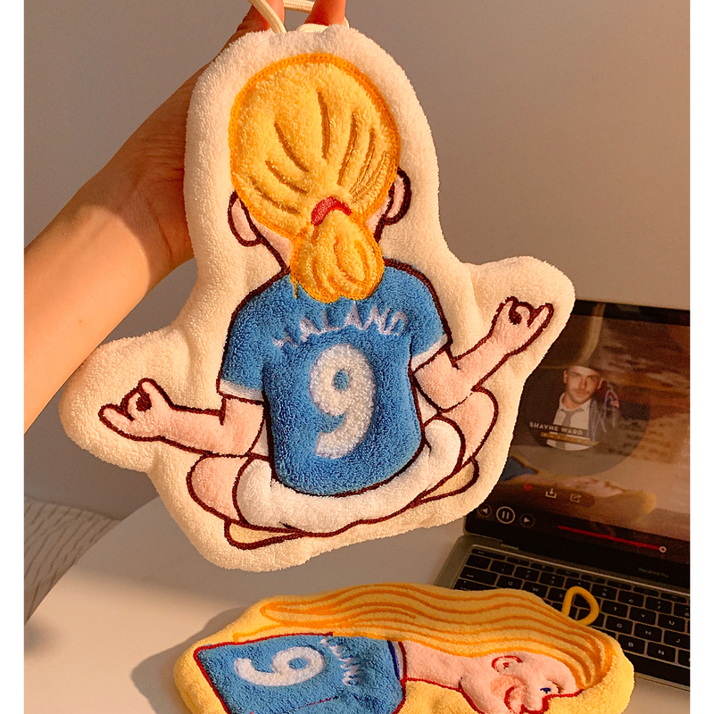Cute and Funny Haaland Hand Towel, Hanging Absorbent Quick-Drying Towel, Kitchen Rag, Bathroom Thickened Hand Towel