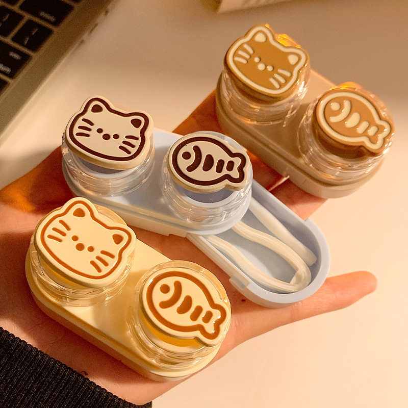 Cute Cat Fish Drawer-Type Contact Lens Case Portable Compact Companion Box Storage Care Box Contact Lens Case for Students