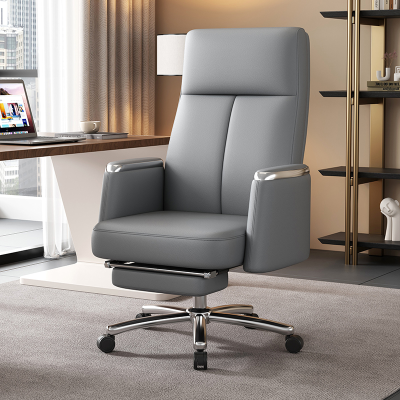 Computer Chair for Home Use, Ergonomic Office Chair, Reclining Lunch Break Chair, Comfortable Long-Sitting Chair with Backrest, Study Chair, Genuine Leather Executive Chair