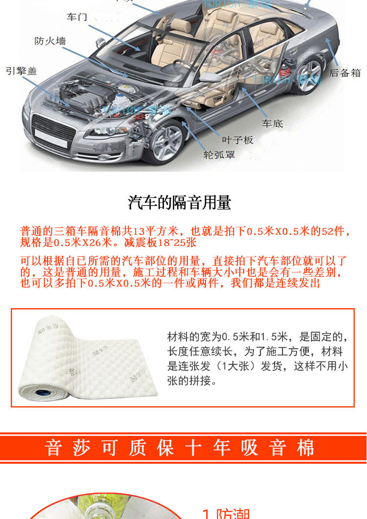 汽车隔音棉自粘车门吸音棉后备箱车底轮弧隔音棉门板隔音减震 虎窝淘