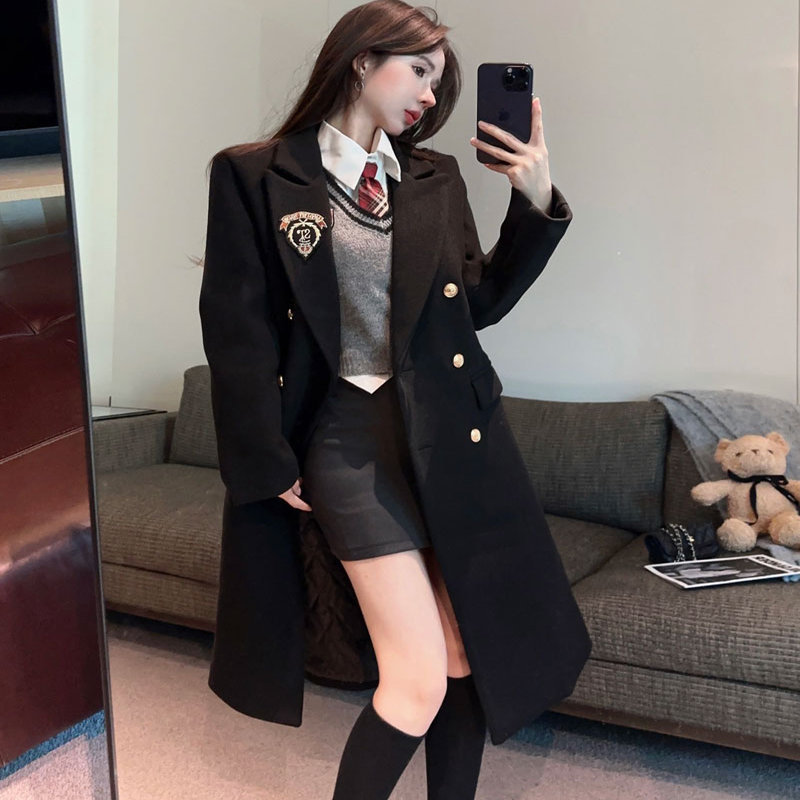 College Style Jk Uniform High-Quality Woolen Coat Petite Mid-Length Woolen Coat Suit Winter New Style