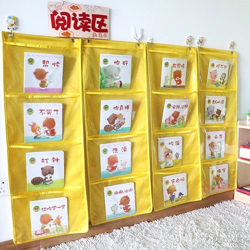 Kindergarten works display hanging bag 1--5 grid A4 transparent classroom storage bag painting book art display