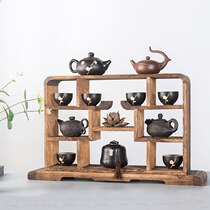 Xiaobo ancient frame solid wood Chinese mini desktop small tea set tea cup teapot shelf rack ornament display stand