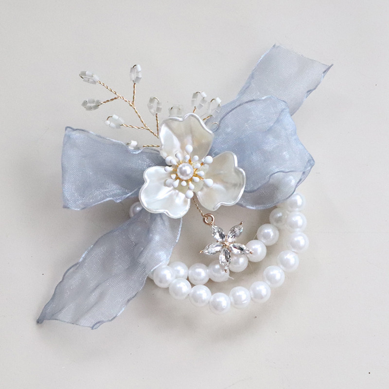 Fairy Beauty Little Fresh Tobacco Grey Wedding Wrist Floral Bridesmaid Sisters Group Hands Flowers Bride Wedding Handmade Pearl Bracelet