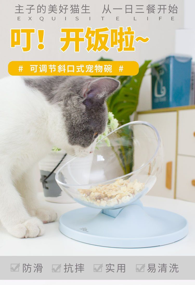 Xiên gốm nhỏ Q bát bát bát bát thú cưng mặt mèo cổ cộng với Garfield / bát nước thủy tinh cầu vồng gỗ đặc - Cat / Dog hàng ngày Neccessities bát ăn cho mèo	