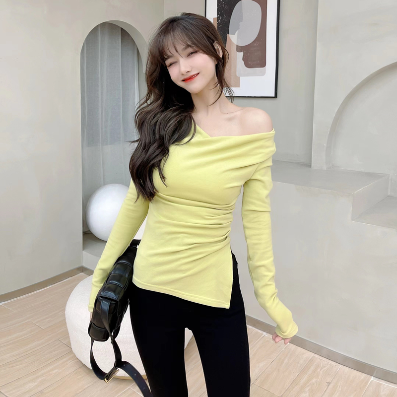 Kaka women's official flagship pure-lust word long sleeve T-shirt early autumn and beat the bottom coat