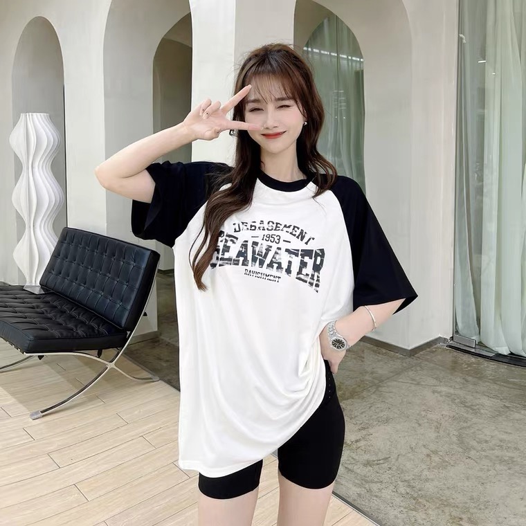 Kaka women's official flagship Han Edition summer letter printed half-sleeved T-shirt woman loose and tide