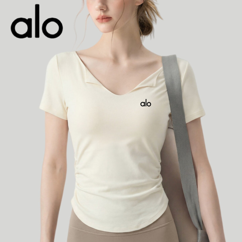 Aio Yoga Wear for Women 2026 Short-Sleeved V Neck Quick-Drying Slim-Fitting Running Fitness Pilates Training Top Sports T-Shirt