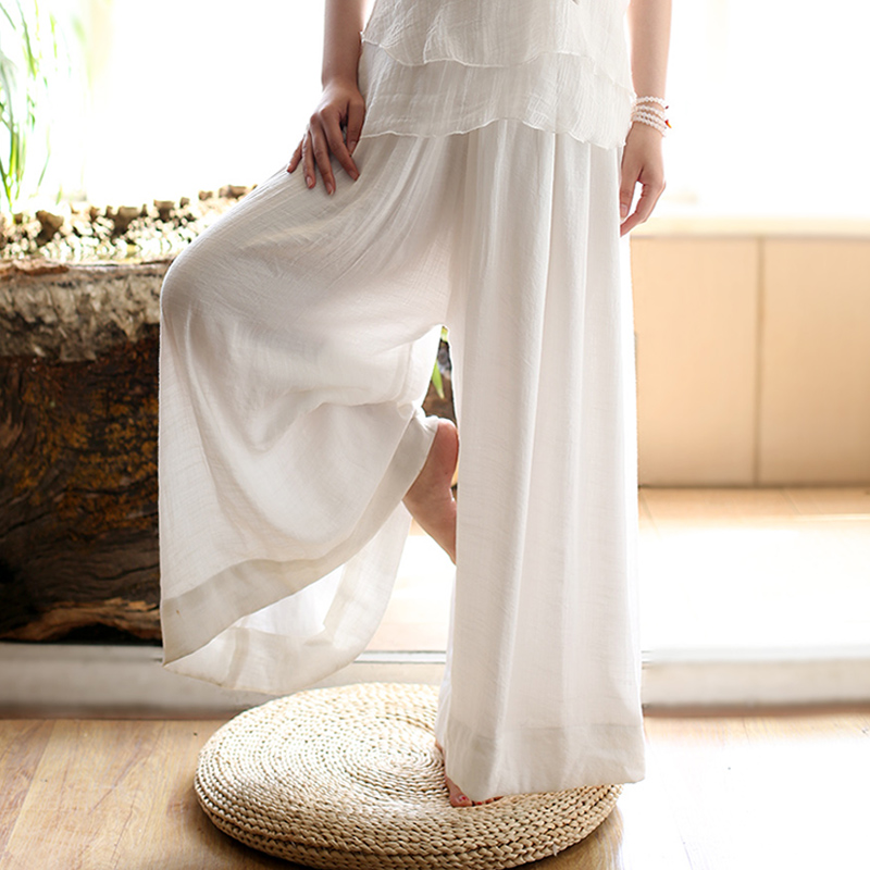 Autumn China Wind Sky Cotton Numb Trousers Women Pants Loose Zen Tea Suit Art Retro Casual Yoga Tai Chi Pants