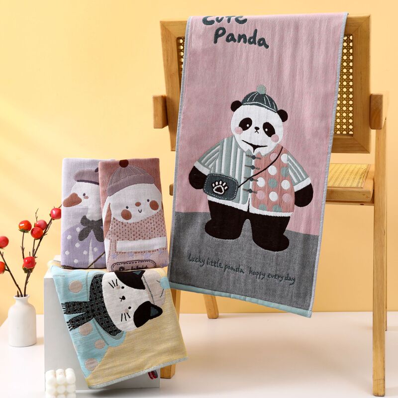Four-Layer Gauze Zhiyang Towel, Pure Cotton, Breathable, Absorbent, Adult Face Towel, Cartoon Design, Skin-Friendly, Comfortable, Quick-Drying, for Home Use