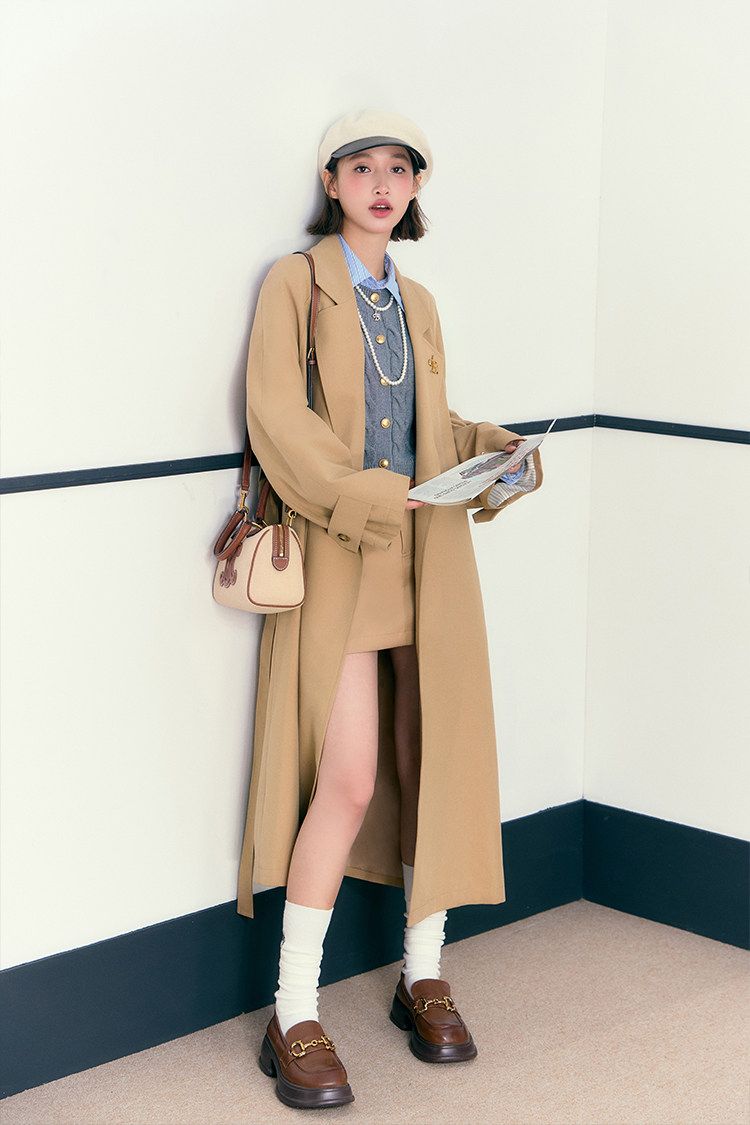 ANDYET AD1 法式通勤百搭卡其色長款風衣復古垂感寬松收腰外套女|風衣|ETMall東森購物網