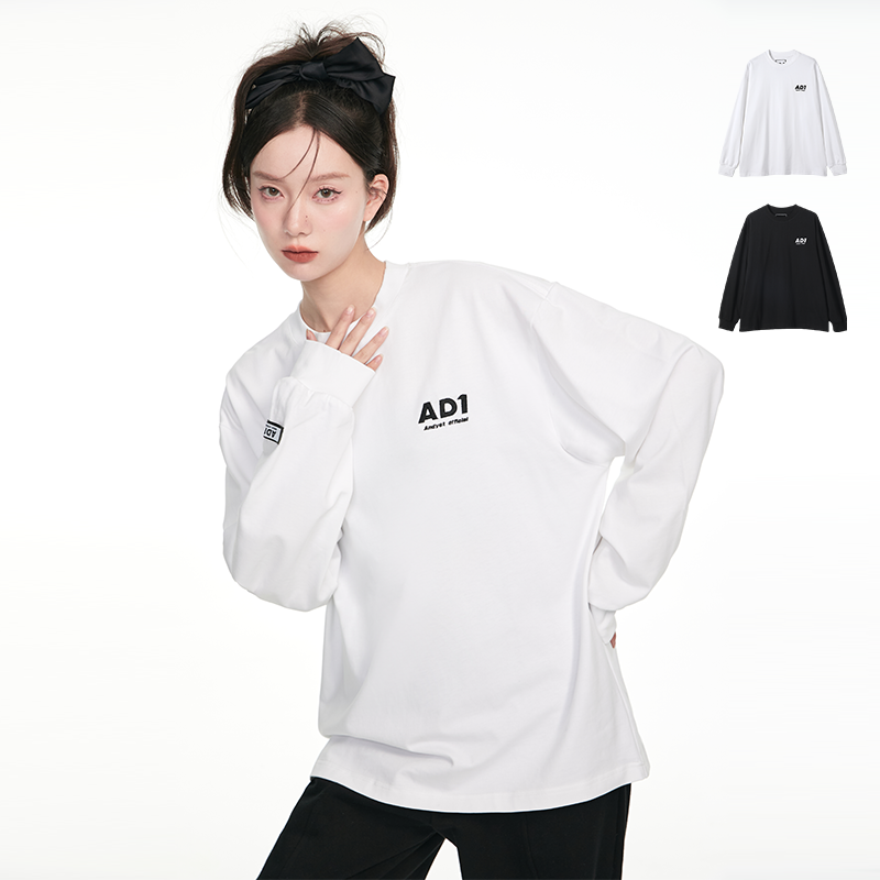 ANDYET AD1 22SS basic round neck embroidered long-sleeved T-shirt loose inside the men's and women's solid color underwear