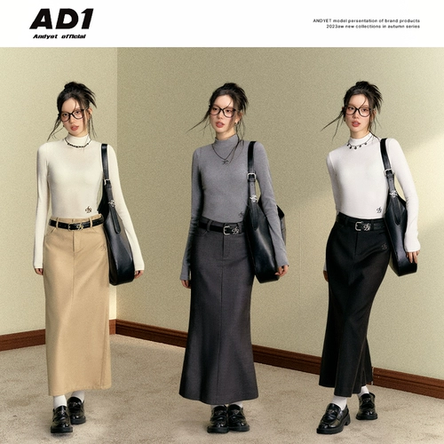 ANDYET AD1 Оригинальная многоцветная утепленный лонгслив, облегающий крой, с вышивкой, высокий воротник