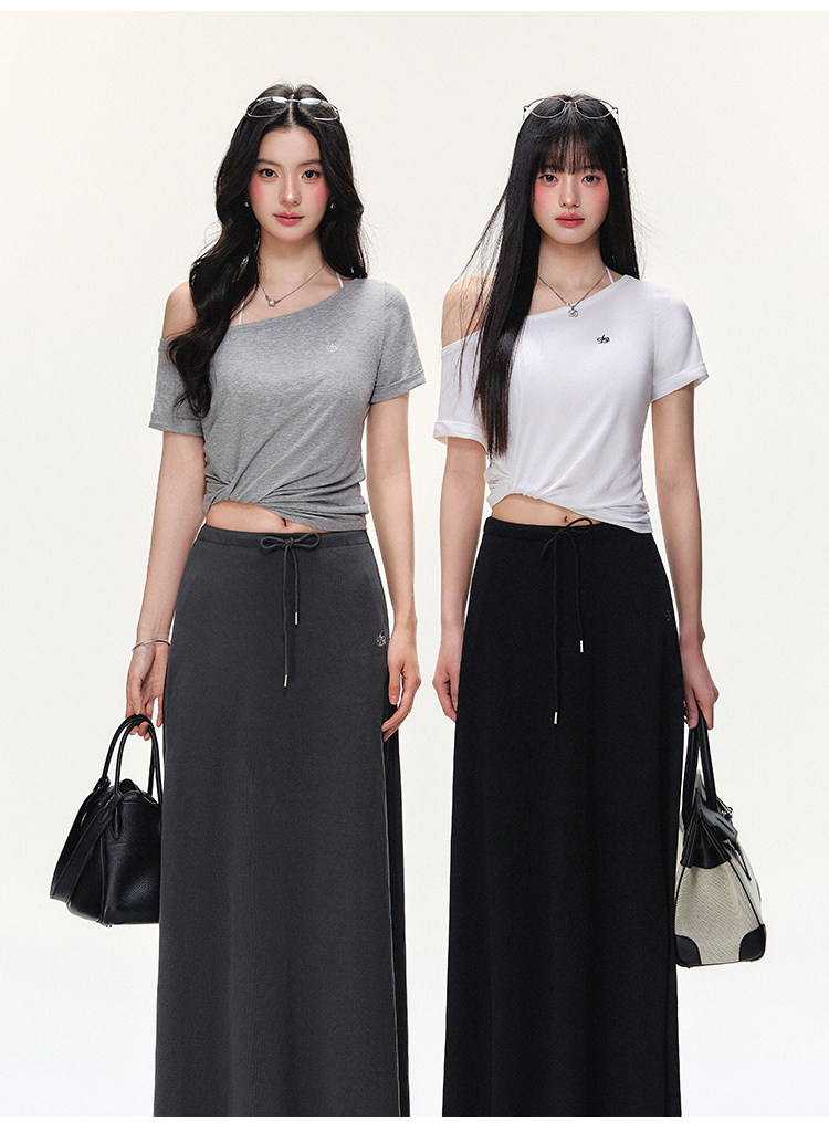 ANDYET AD1 斜肩扭褶t恤修身顯瘦短袖女夏季新款慵懶簡約百搭上衣|T恤|ETMall東森購物網