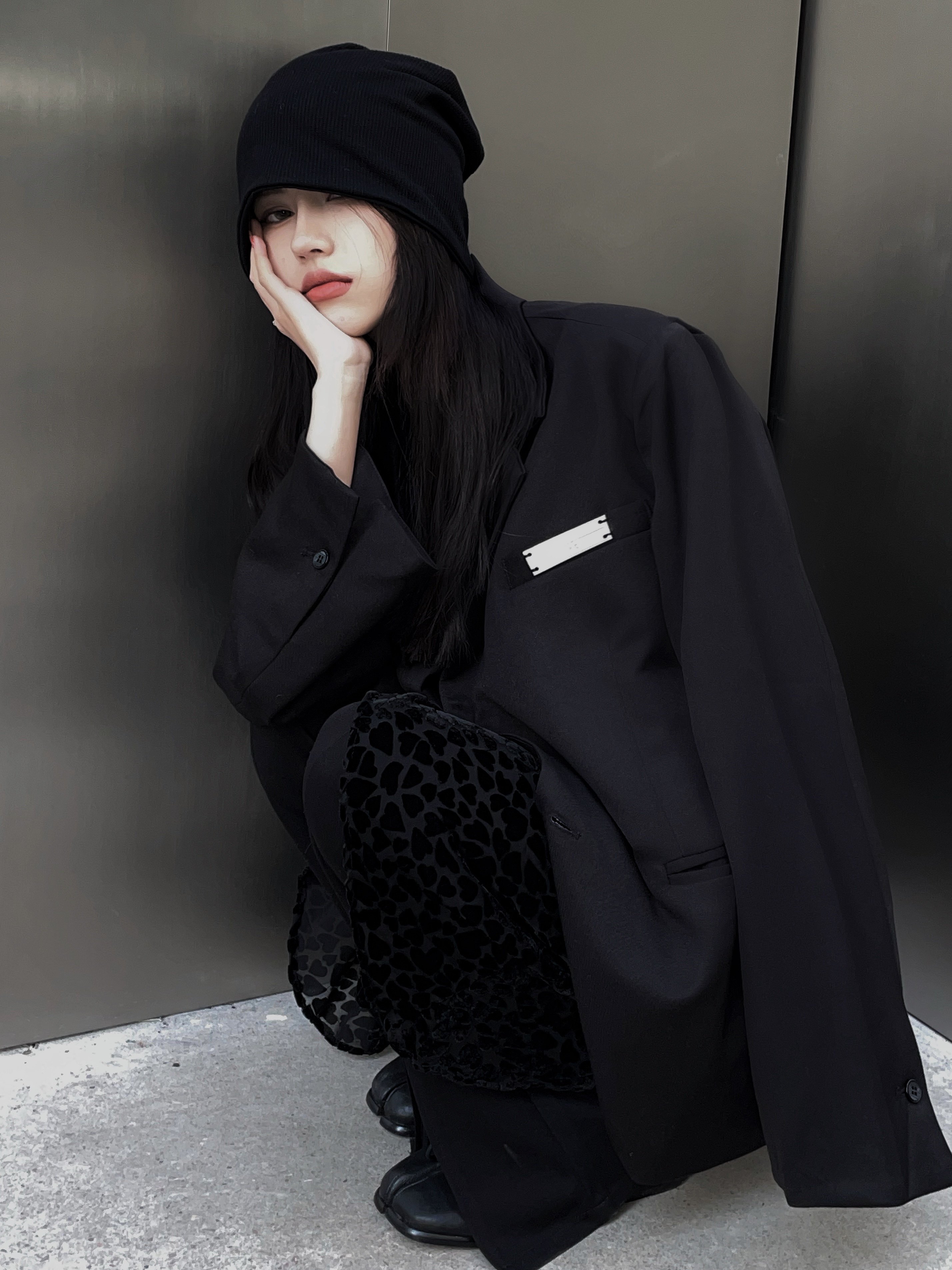 (NOT UGLY)21SS KOTAE Casual Versatile Metal Breasted Slit Black Simple Blazer