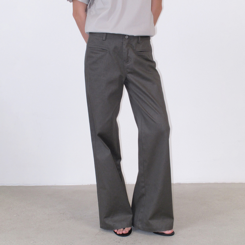 Not Ugly 26Ss Pure Cotton Cloud Brown Waxed Wide-Fit Urban Low-Rise Casual Pants with Front Pockets Not Ugly 26Ss Pure Cotton Cloud Brown Waxed Wide-Fit Urban Low-Rise Casual Pants with Front Pockets