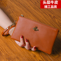 Leather female long new large capacity clutch purse wallet first layer cowhide mobile phone bag Female zipper bag hand grab bag