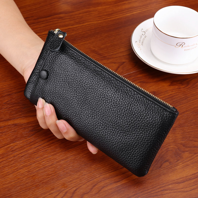 Head Layer Cow Leather New Genuine Leather Long Version Lady Wallet Card Phone Bag Soft Leather Super Slim ABOUT MONEY CLIP LACE BAG MEN