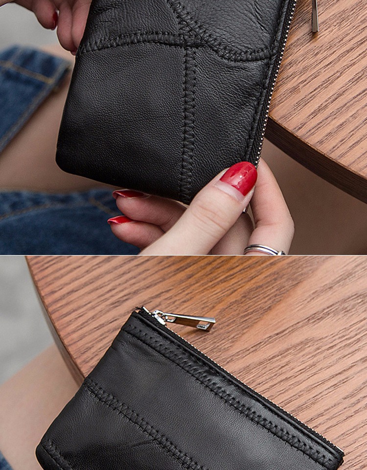 Da cừu khâu ladies ngắn coin purse da đơn giản nhỏ túi xách dây kéo túi đồng xu của nam giới túi chìa khóa gói thẻ bóp tiền