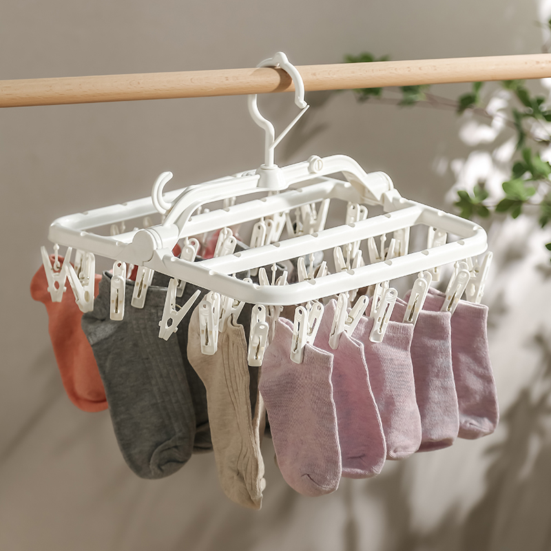 Folding clothes hanger Japanese style drying socks rack Home Balcony Dry underwear Underwear Racks with clamps windproof Dormitory Gods