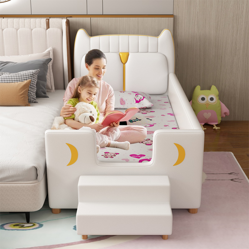 Light luxury children's stitching bed boy girl princess bedside bed widening small bed stitching big bed with guardrail crib