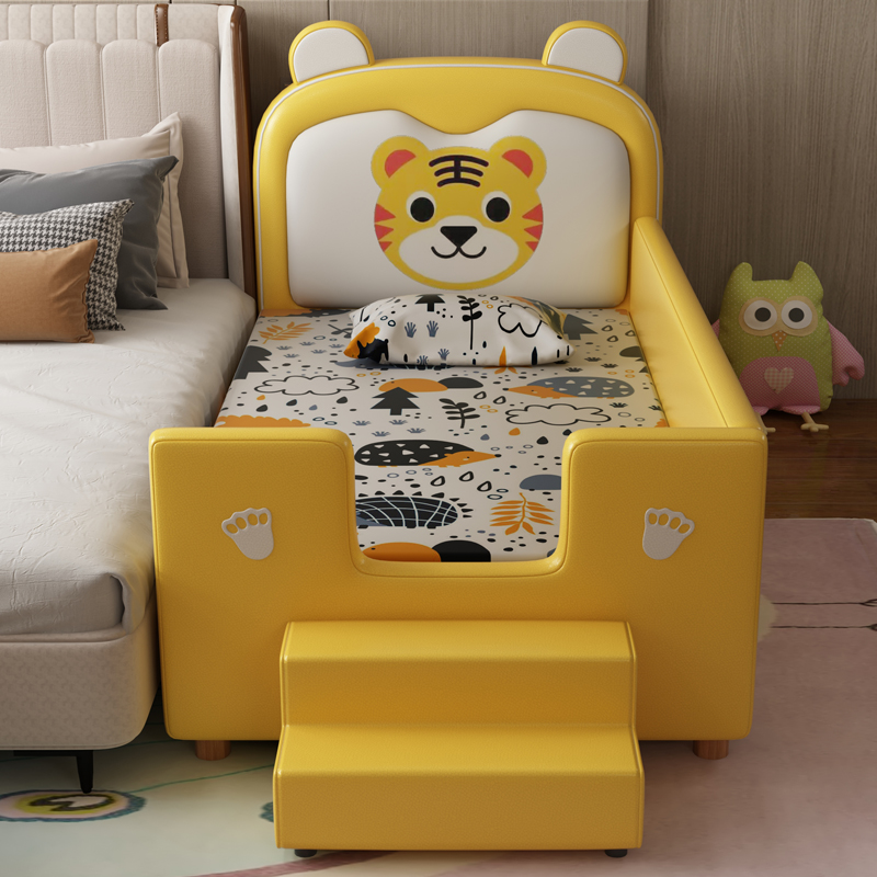 Tiger children's stitching bed widening small bed stitching large bed with guardrail widening stitching bed boy girl crib - Taobao